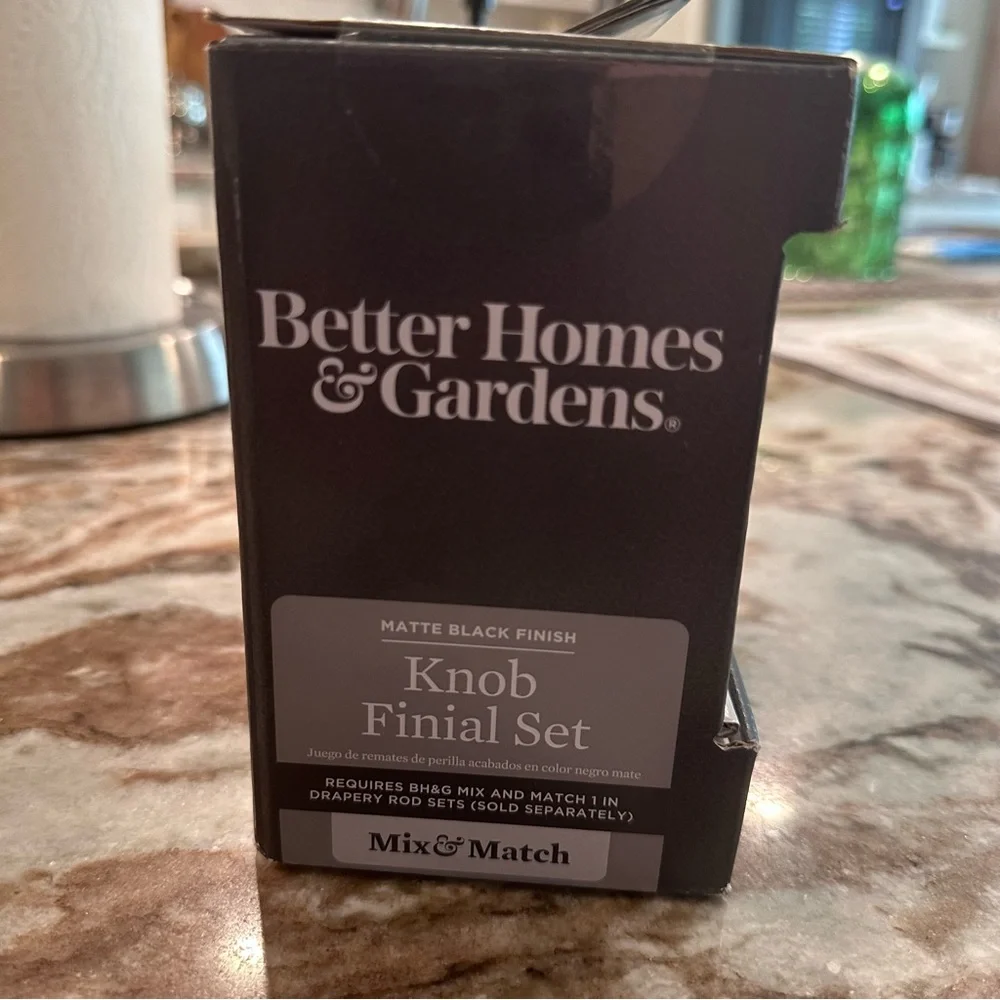 Better Homes & Gardens Knob Finial Set for Curtain Rod Matte Black Finish